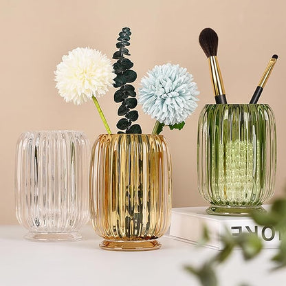Crystal Makeup Brush holder Organizer, Vintage Make Up Brush Cup Pen Pencil Holder striped vase, Comb Brushes Pen Pencil Storage Box Container (Clear)