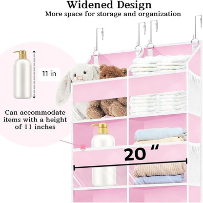Ofiray-home Pink Over The Door Organizer 5 Tiers, Extra Large Behind Door Storage of 10 Compartments, 50 lbs Weight Capacity Over The Door Storage for Closet, Diaper Organizer