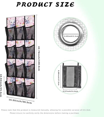 Elephant Strawberry Over The Door/Wall Shoe Organizers,Space Saving Hanging Storage Holder,Hanging Shoe Organizer with 12 Mesh Large Pockets,Closet Rack for Home Bedroom Bathroom