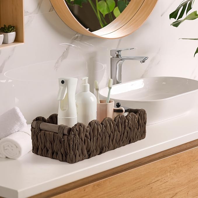 Toilet Paper Storage Basket Bathroom Counter Organizer Wicker Baskets for Organizing Cute Basket for Bedroom Nursery Room Kitchen Bathroom Decor -Dark Brown