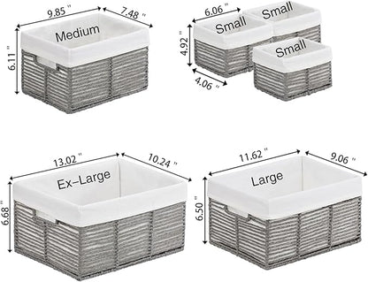Vagusicc Wicker Storage Basket, 6 Pack Baskets for Organizing, Wicker Baskets with Handle, Rectangular Wicke Basket for Storage Shelves, Cube Storage Bins for Closet/Clothes/Dresser, Grey