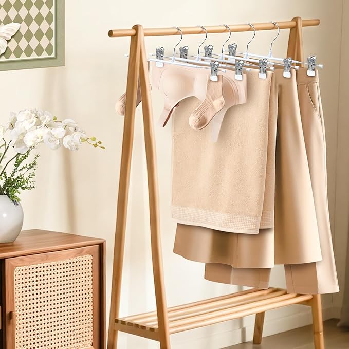 HUADYMEET 100 Pack 14Inch Pants Hangers with Clips,Metal Trouser Hanger for Jeans.Space Saving Skirt Hangers Heavy Duty Non-Slip Adjustable Clothes Shorts Hanger for Women,Men,White