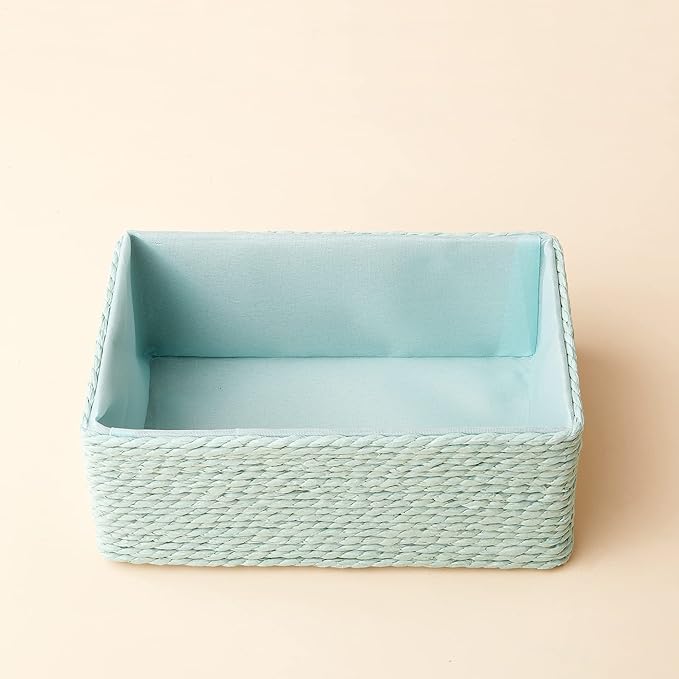 Storage Baskets Set 4 - Stackable Woven Basket Paper Rope Bin, Storage Boxes for Makeup Closet Bathroom Bedroom (Light Green)