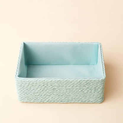 Storage Baskets Set 4 - Stackable Woven Basket Paper Rope Bin, Storage Boxes for Makeup Closet Bathroom Bedroom (Light Green)