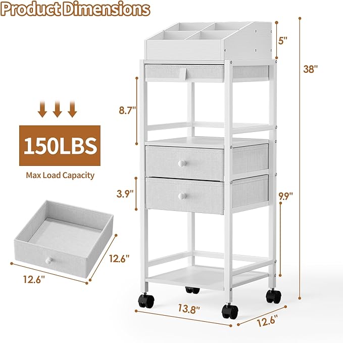 Luxspire Makeup Organizer Cart, Floor Skincare Organizers, Makeup Storage with Drawers, Vanity Organizer Cosmetics Display Cases Holder for Skin Care Perfume Nail Polish Makeup Brush Hair Tool, White