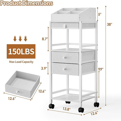 Luxspire Makeup Organizer Cart, Floor Skincare Organizers, Makeup Storage with Drawers, Vanity Organizer Cosmetics Display Cases Holder for Skin Care Perfume Nail Polish Makeup Brush Hair Tool, White