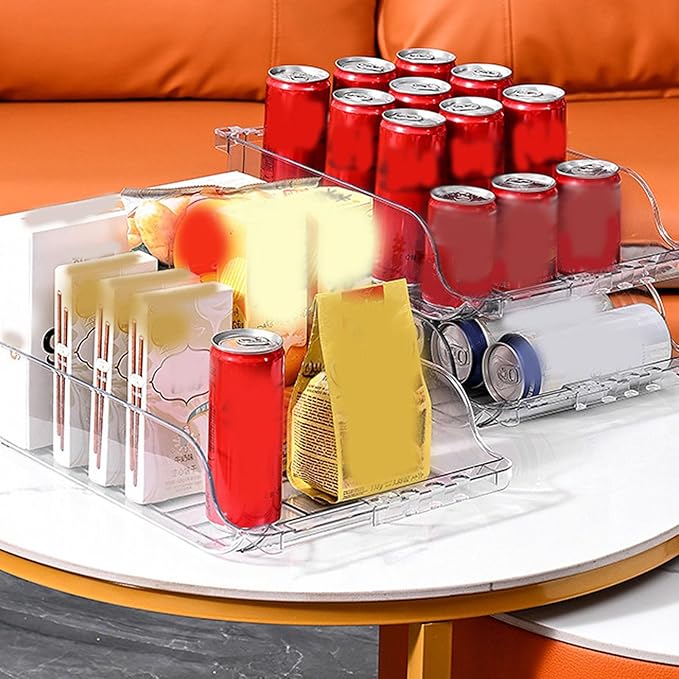 TOPINCN Large Capacity Soda Can Dispenser, Adjustable Canned Food Storage Container for Refrigerator Organization, Plastic Drink Holder Organizer, Versatile for Cabinets, Shelves