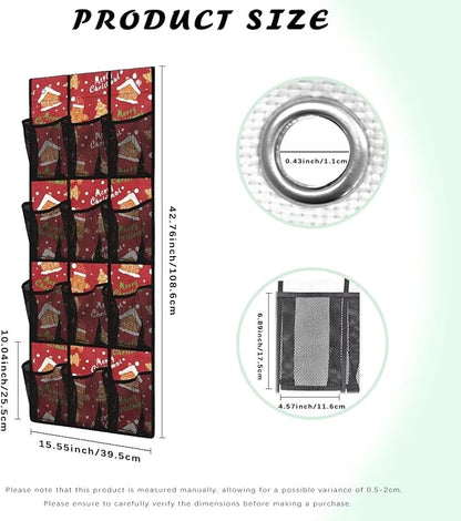 Gingerbread Cookie Over The Door Shoe Organizer for School,Space Saving Door Hanger Organizerf or Merry Christmas Large Capacity Wall Hanging Storage 12 Pockets with 4 Metal Hook