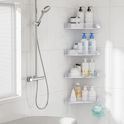 Sotfamily Plastic Shower Caddy Corner (for 90° Only), 4 Pack Adhesive Corner Shower Shelves for Bathroom Organizers and Storage, Frosted Clear