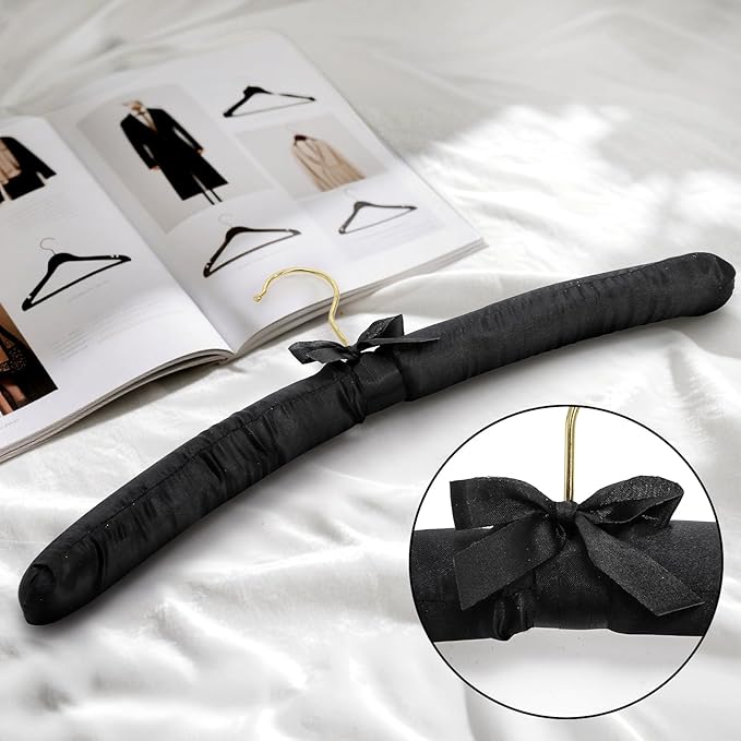 Tosnail 12 Pack Satin Padded Hangers, Foam Padded Dress Hanger with Gold Hook - Black