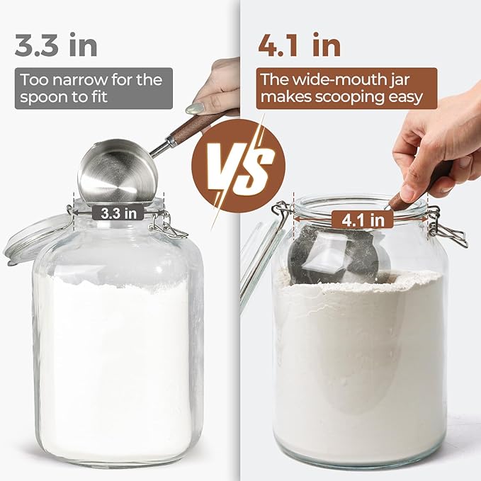 ComSaf 1.1 Gallon Glass Jars with Airtight Lids (138oz, Set of 2), 4-Inch Extra-Wide Mouth Heavy Duty Canisters for Bulk Flour, Sugar & Rice Storage, Ideal for Kombucha, Kimchi, Sauerkraut & Pickling