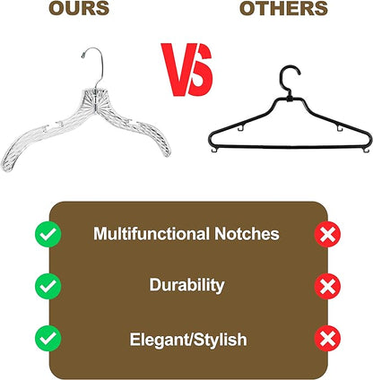 Quality Clear Plastic Hangers 24 Pack - Crystal Cut for Shirts, Suits, Coats, Dresses Hangers, Heavy Duty & Nonslip Design with Swivel Hook, 17 inches