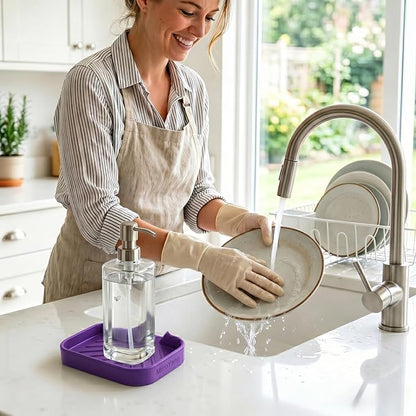 MicoYang Silicone Bathroom Soap Dishes with Drain Spout-Bathroom and Kitchen Sink Organizer,Sponge Holder,Dish Soap Tray,Perfect for Dispenser,Scrubber,Bottle,Cup on Sink or Counter-Purple 4.9"×3.2"