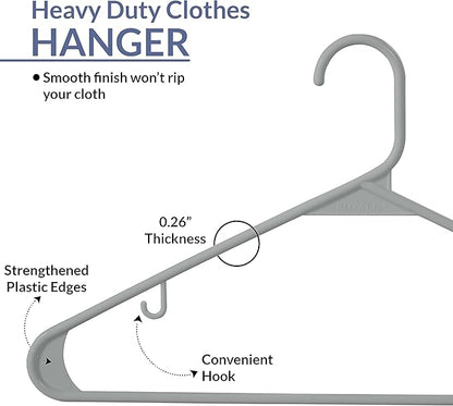 Royale Linens Plastic Hangers 40 Pack - Grey Clothes Hanger with Hooks – Heavy Duty Space Saving Coat Hangers Ideal for Everyday Use for Tops, Skirt, Dress, Shirts, Pants