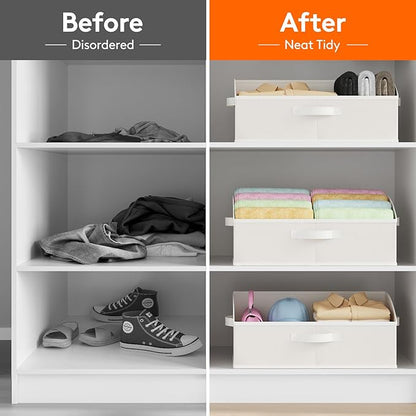 Lifewit Trapezoid Closet Storage Bins for Shelf, 6 Packs Non-woven Closet Organizer Baskets with Handles, Foldable Clothes Containers Boxes for Clothing, Book, Purse, 23L, Extra Large, White