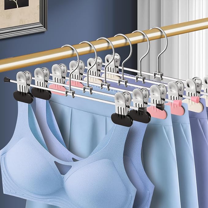 Pants Hangers with Wide Clips 30 Pack Adjustable Skirt Hangers for Women Non-Slip Clothes Hanger for Pants Heavy Duty Space Saving Trousers Hanger for Jeans,Shorts Black,12Inch