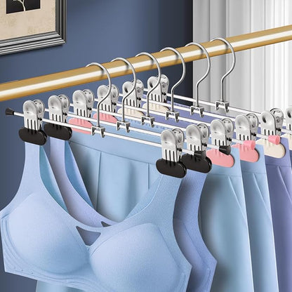 Pants Hangers with Wide Clips 30 Pack Adjustable Skirt Hangers for Women Non-Slip Clothes Hanger for Pants Heavy Duty Space Saving Trousers Hanger for Jeans,Shorts Black,12Inch