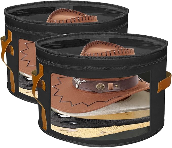 STARGAZ Oversized Clear Hat Storage Bag, Hat boxes for women storage, Cowboy hat storage, Hat accessories, hat organizer for closet, hat travel case with Handle, Holds Up to 10 Hats(Black 2 Pack)
