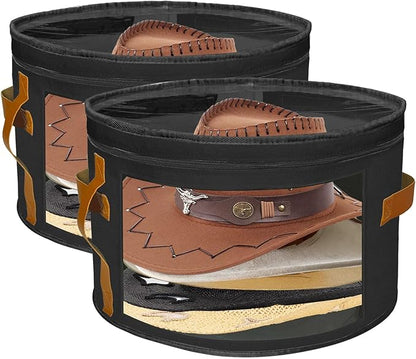 STARGAZ Oversized Clear Hat Storage Bag, Hat boxes for women storage, Cowboy hat storage, Hat accessories, hat organizer for closet, hat travel case with Handle, Holds Up to 10 Hats(Black 2 Pack)