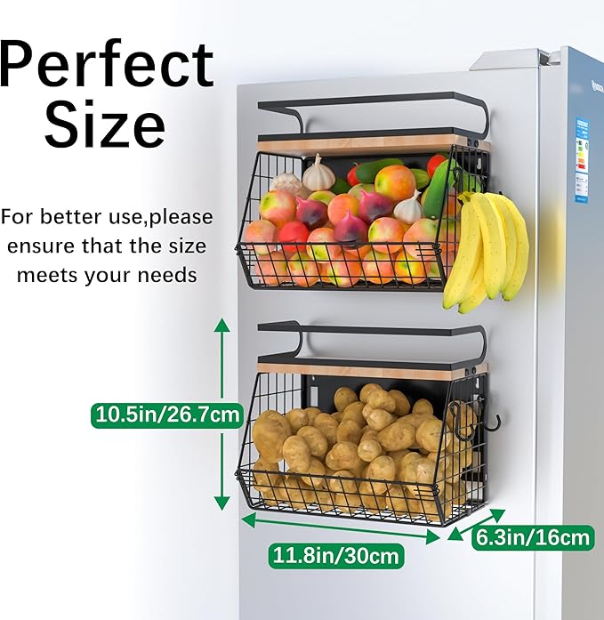 home Magnetic Shelf for Fridge with Wood Lid, Large Container Magnetic Spice Rack for Refrigerator,Fruit Potato and Onion Storage Bins, Pantry Organizers & Storage, Kitchen Counter, Cabinet