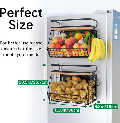 home Magnetic Shelf for Fridge with Wood Lid, Large Container Magnetic Spice Rack for Refrigerator,Fruit Potato and Onion Storage Bins, Pantry Organizers & Storage, Kitchen Counter, Cabinet