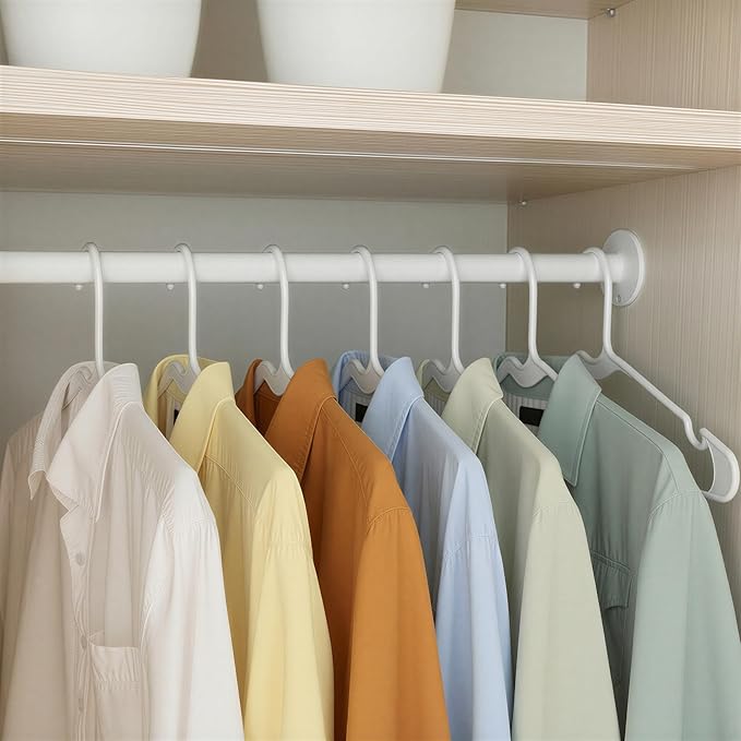 Amazon Basics Space Saving Plastic Clothes Hangers, Sturdy Closet Organizer for Shirts and Jackets, Adult Size, White, 50-Pack