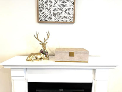 Ivory Shagreen Large Decorative Box PU Leather Rectangular Storage Box for Shel Closet Storage Dresser Jewelry Box Men's &Women's Accessories Organizer (ivory, 14x8.3 inch)