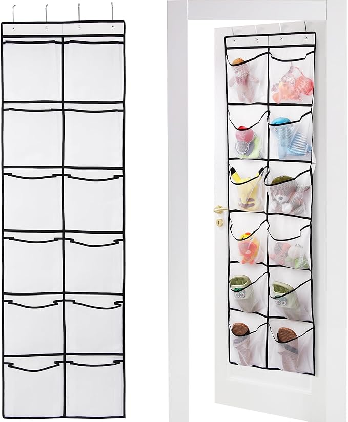 GOMAJI 12 Large Breathable Mesh Pockets, Over The Door Shoe Organizer, Boots Hanging Storage Shoe Rack for Closet, Accessories - - White
