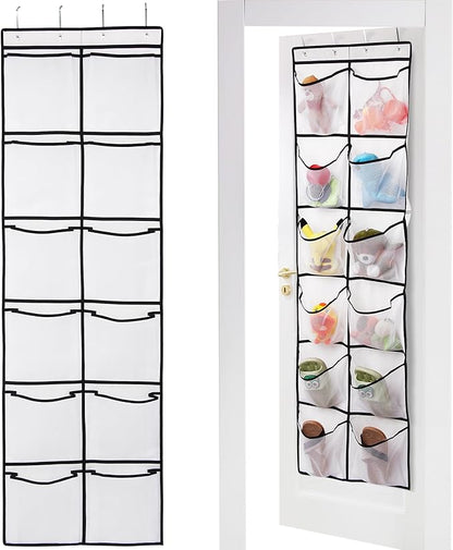 GOMAJI 12 Large Breathable Mesh Pockets, Over The Door Shoe Organizer, Boots Hanging Storage Shoe Rack for Closet, Accessories - - White