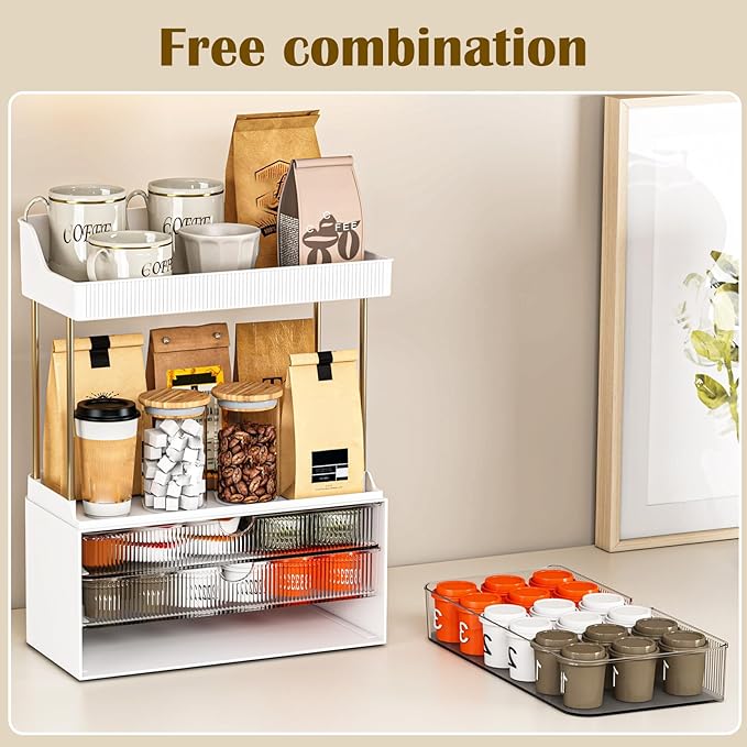 caktraie Bathroom Organizers and Storage - 3 Drawers 2 Tier Makeup Organizer, Cosmetic Storage Drawer for Dresser Countertop and Bathroom Vanity for Large Skincare, Perfume, Grey