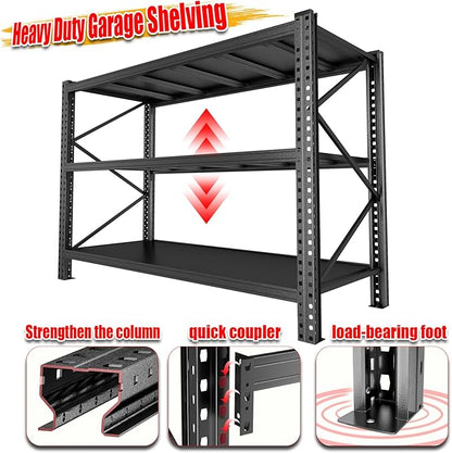 Heavy Duty Metal Garage Shelving Unit, 3-Tier Adjustable Storage Shelves, 3000LBS for Garage & Basement, Kitchen and Pantry Industrial Steel Rack, Ideal for Tool Organization & Storage, Black, 67"W