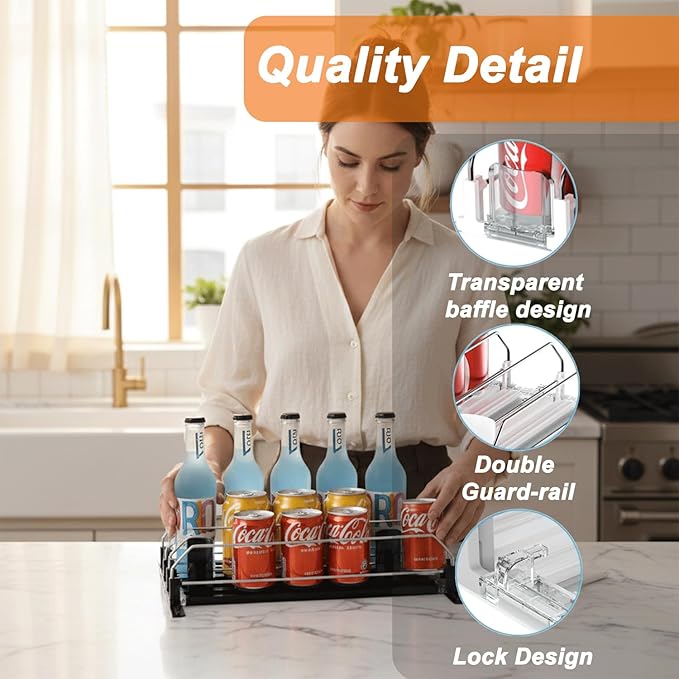 Drink Organizer For Fridge Large Capacity 5 Rows Soda Can Organizer, Automatic Pusher Glide with Removable Dividers For Drink Organizer, Can Holders For Fridge, Space-Saving Can Dispenser For Kitchen