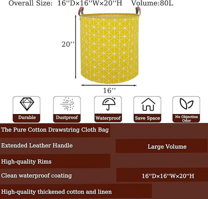Waterproof Laundry Hamper Collapsible Laundry Basket Leather Handle Laundry Bag Large Clothes Storage Toy Organization for Bathroom Bedroom Laundryroom College Dorms (Nursery Bins Boxes-002)