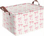 1PC 22L Pink Bow Storage Basket, Waterproof Canvas Organizer, Collapsible Decorative Bin with Handles for Bedroom Closet Toys Clothes Gift