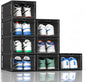 KEFA XL Shoe Storage Box Organizer, 8 Pack Shoe Boxes Clear Plastic Stackable, Sneaker Display Case Container Fit for US 15 (Drop 8 PACK BLACK)