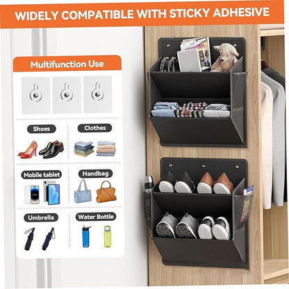 Rv Shoe Storage 2Pcs Behind the Door Shoe Hanger with Adhesive Hook Hanging Shoes Rack with Large Pockets ＆ Mesh Side Pockets Space Saving Fabric Organizer Door Hanger