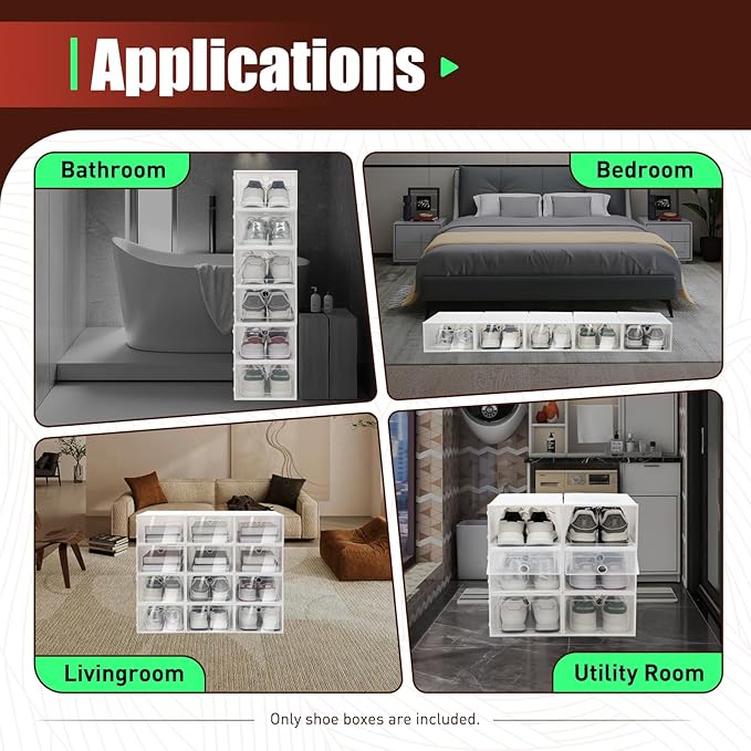 Ringmaster 20 Pack Shoe Storage Box Shoe Organizer Boxes, Clear Plastic Stackable Shoe Rack with Door for Closet Space Saving Sneaker Containers Bins