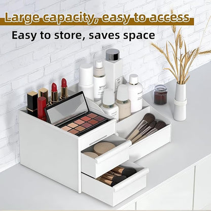 Men Cologne Organizer, Perfume Stand Tray, Countertop Organizer With Drawers for Cologne, Deodorant, Beard, Shaving Lotion, Perfume & Skincare - Perfect for Bathroom & Bedroom Storage (White)