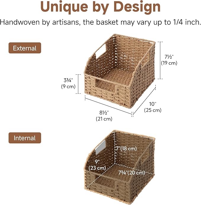 StorageWorks Wicker Baskets for Organizing, Pantry Organizers and Storage, Round Paper Rope Storage Basket for Pantry Shelves, Orange, 2 Pack
