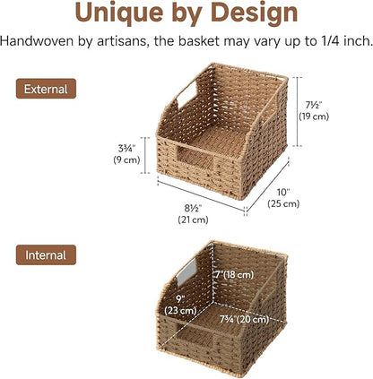 StorageWorks Wicker Baskets for Organizing, Pantry Organizers and Storage, Round Paper Rope Storage Basket for Pantry Shelves, Orange, 2 Pack