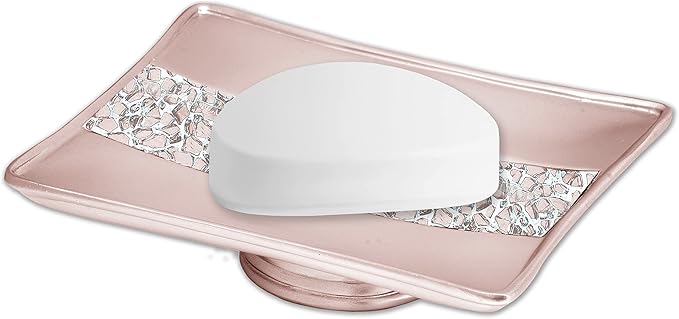 Zahari Home Sinatra Soap Dish Unique Design Stylish Bling Glass Mosaic Décor Soap Bar Holder, Blush