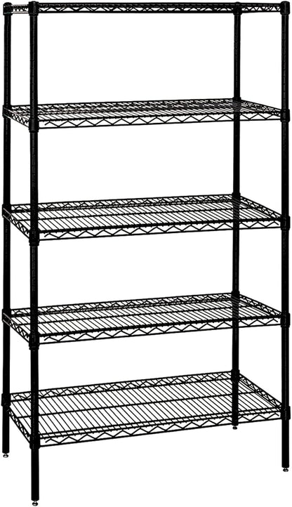 Quantum Storage Systems WR86-2136BK-5 Wire Shelving Starter Kit, 36" W x 21" D x 86" H, 600 lbs Capacity, Carbon Steel, Epoxy Coated, Black, NSF