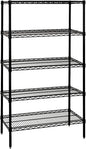 Quantum Storage Systems WR86-2136BK-5 Wire Shelving Starter Kit, 36" W x 21" D x 86" H, 600 lbs Capacity, Carbon Steel, Epoxy Coated, Black, NSF