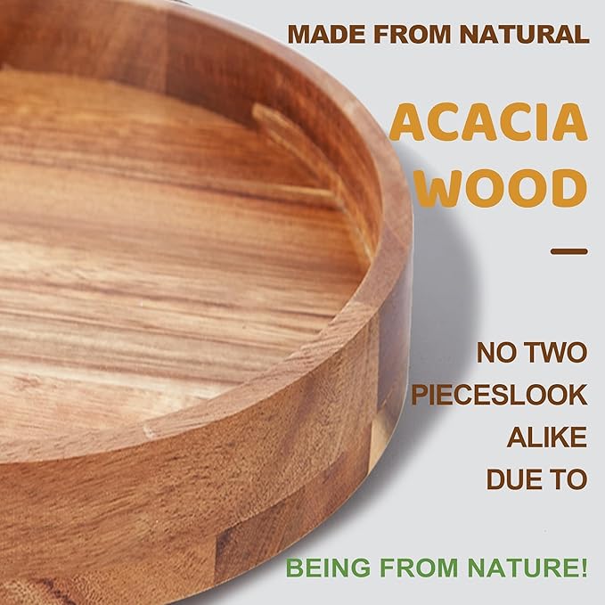 9 Inch Acacia Wood Lazy Susan Organizer for Cabinet, Lazy Susan Turntable for Countertop Table Pantry, Kitchen Turntable Storege Container