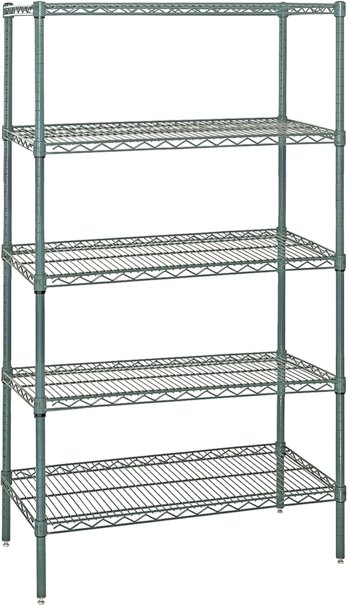 QUANTUM STORAGE SYSTEMS WR63-2430P-5 Starter Kit Wire Shelves Green Epoxy 5 Shelves 63" H x 30" W x 24" D