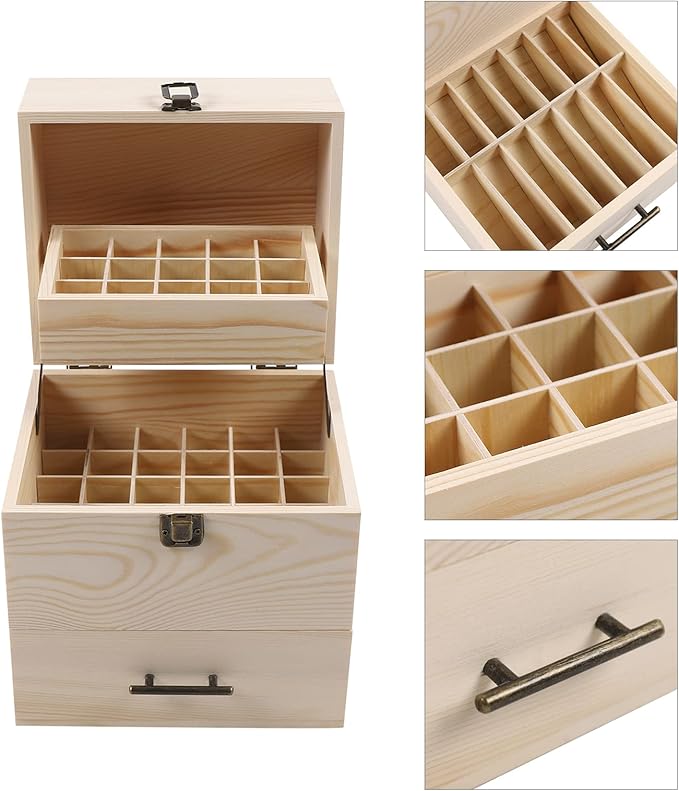 3 Tiers Essential Oil Storage Box, Wooden Perfume Bottle Display Organizer Case w/59 Slots, for 15 ml Bottles Nail Polish Collection Holder