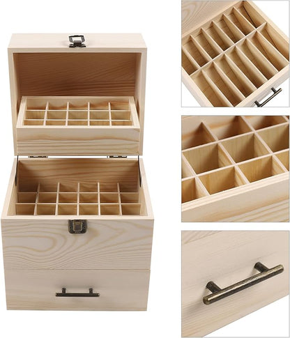 3 Tiers Essential Oil Storage Box, Wooden Perfume Bottle Display Organizer Case w/59 Slots, for 15 ml Bottles Nail Polish Collection Holder