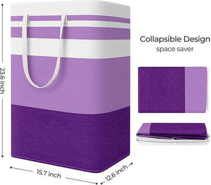 StorageRight Large Collapsible Laundry Basket Hamper with Easy Carry Handles，Freestanding Clothes Hampers for Laundry, Bedroom, Dorm, Towels, Toys, 75L, Purple