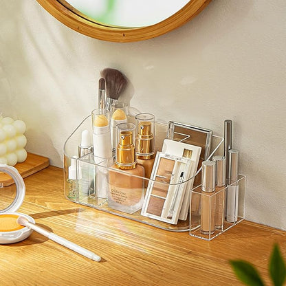 Bathroom Counter Shelf Vanity Trays, Makeup Organizer Tray with 9 Compartments, Trays Holders for Medicine Bathroom Cabinet, Clear