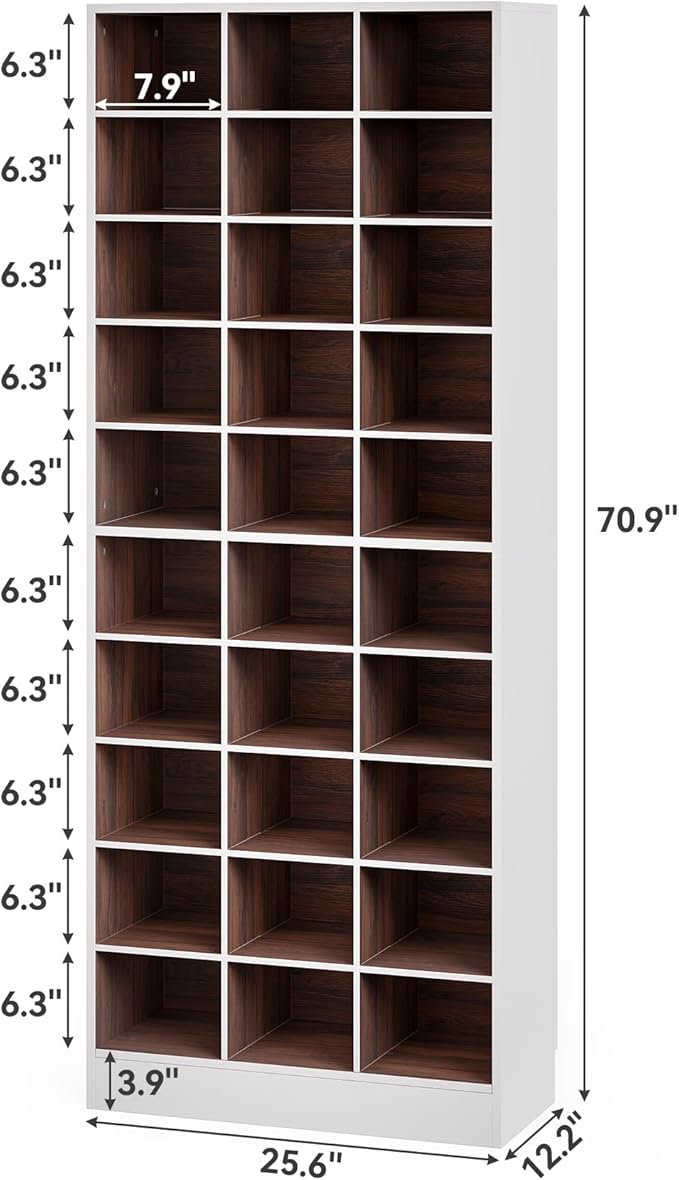 LITTLE TREE 70.9" Tall Shoe Rack, 10-Tier Freestanding Shelf, Max. Store 30 Pairs, Shoe Cabinet Organizer for Living Room, Entryway, Cloakroom, White + Brown